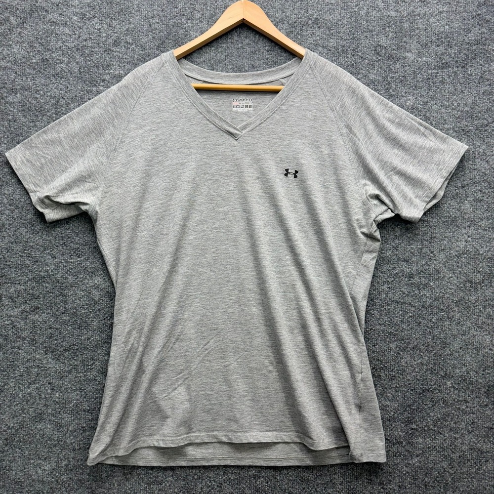 Under Armour Tech HeatGear V-Neck T-Shirt Men's Size XL Gray Loose Fit Athletic